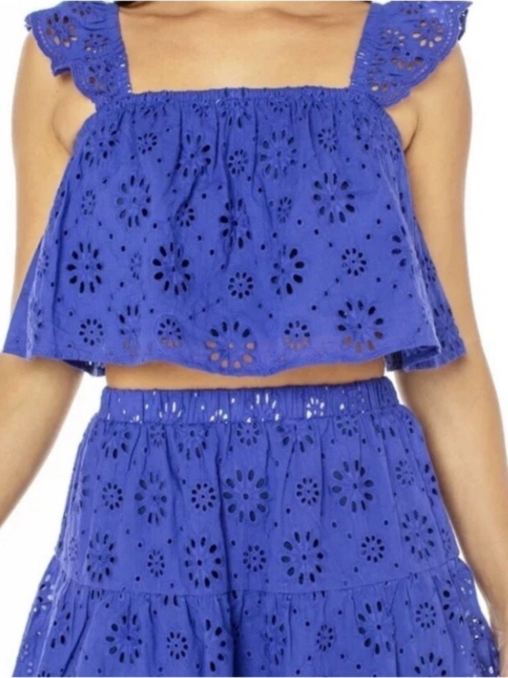 Celebrity Pink cobalt blue eyelet skirt and top